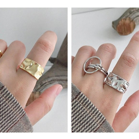 NEW Gold/Sterling Silver Wave Adjustable Ring 3 - Picture 3 of 5